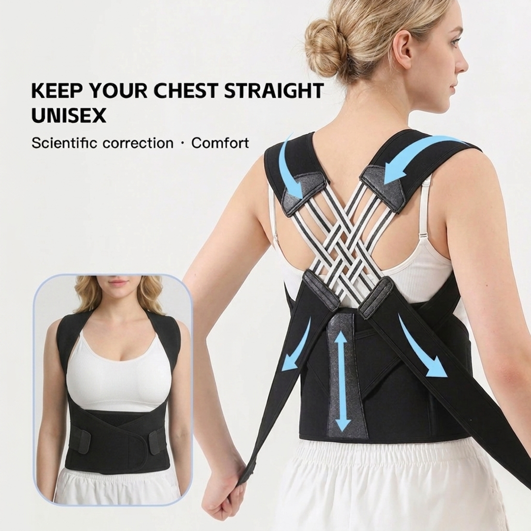 Black back brace with scientific posture correction